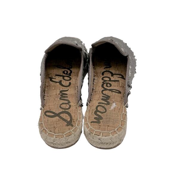Sam Edelman Kerry Espadrille Womens Size 7 Silver Pewter Sequin Indie Boho Mules - Picture 2 of 5